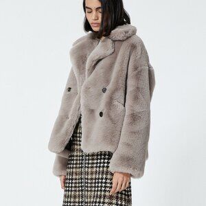 The Kooples Cropped Gray Faux Fur Coat (size 1/Small), but fits oversized
